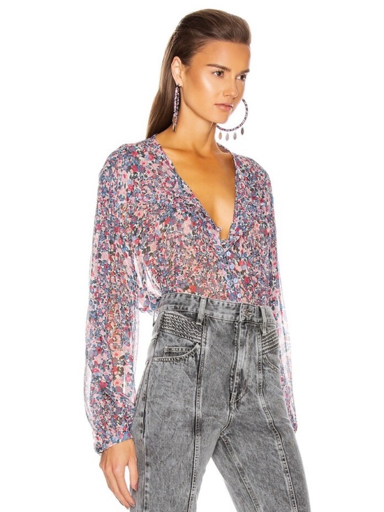 Isabel Marant Tops - Isabel Marant Orionea Gathered Floralprint Silkcrepon Blouse - 34 / US 2